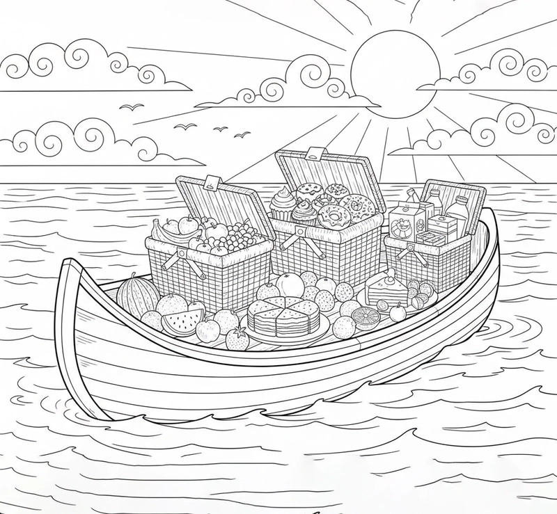 Hình tô màu ca nô dễ thương