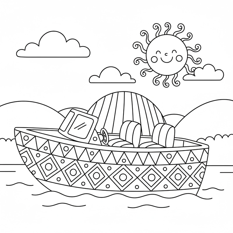 Hình tô màu ca nô sinh động