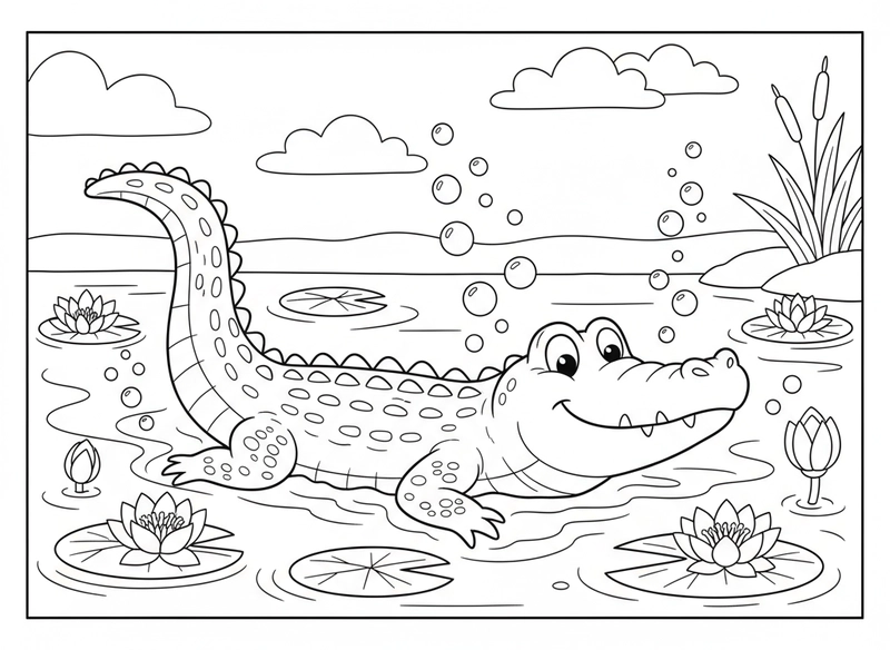 Hình tô màu cá sấu nhỏ cho bé
