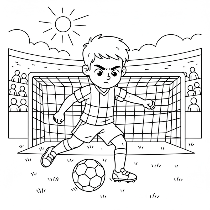 Hình tô màu cầu thủ bóng đá đang sút bóng