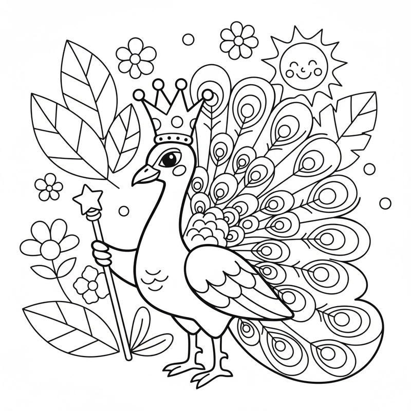 Hình tô màu con công lộng lẫy