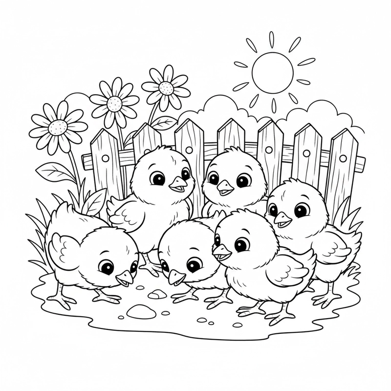 Hình tô màu đàn gà sinh động
