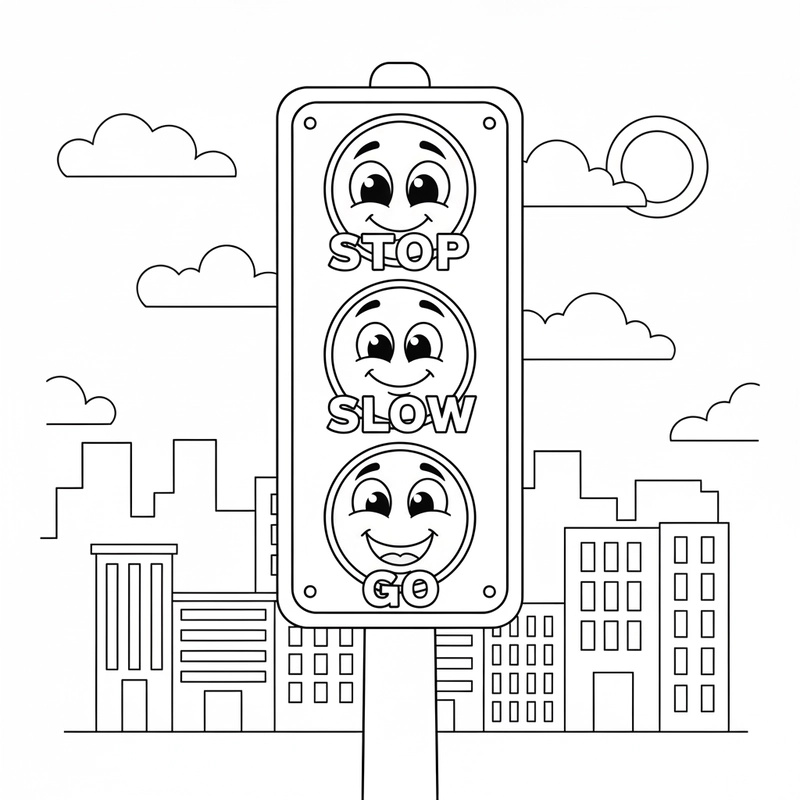 Hình tô màu đèn giao thông dễ thương