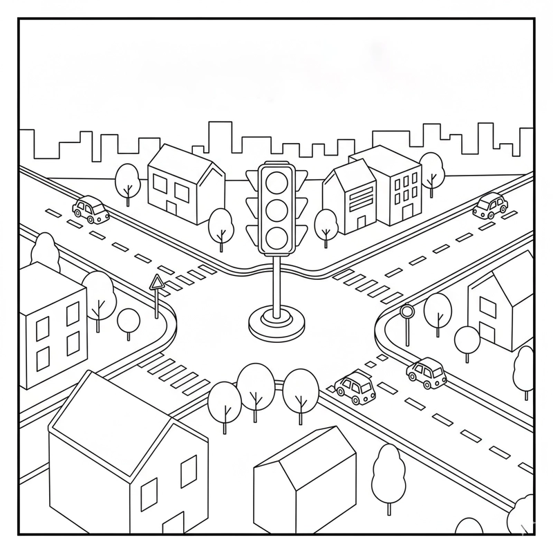 Hình tô màu đèn tín hiệu cho bé