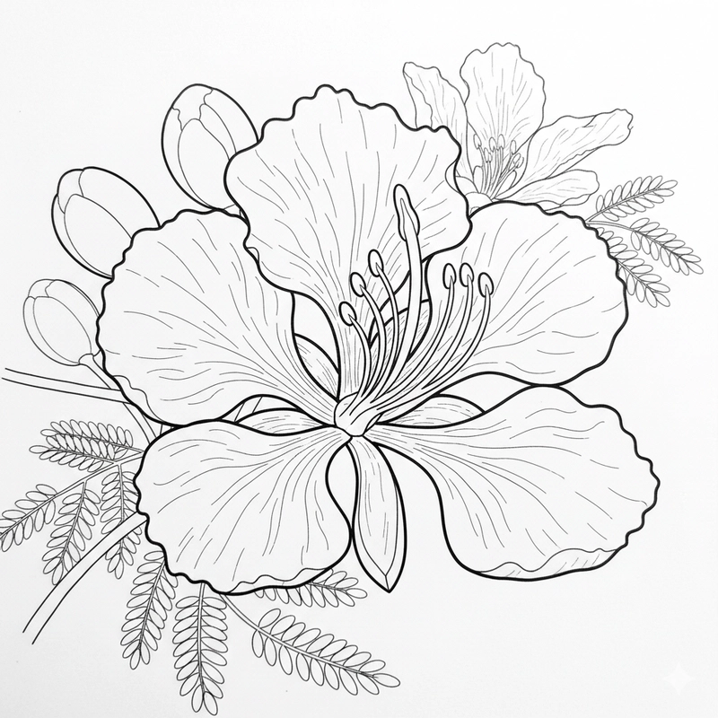 Hình tô màu hoa phượng đỏ