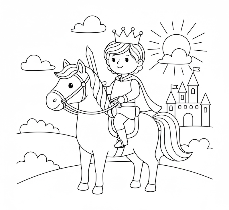 Hình tô màu hoàng tử cưỡi ngựa