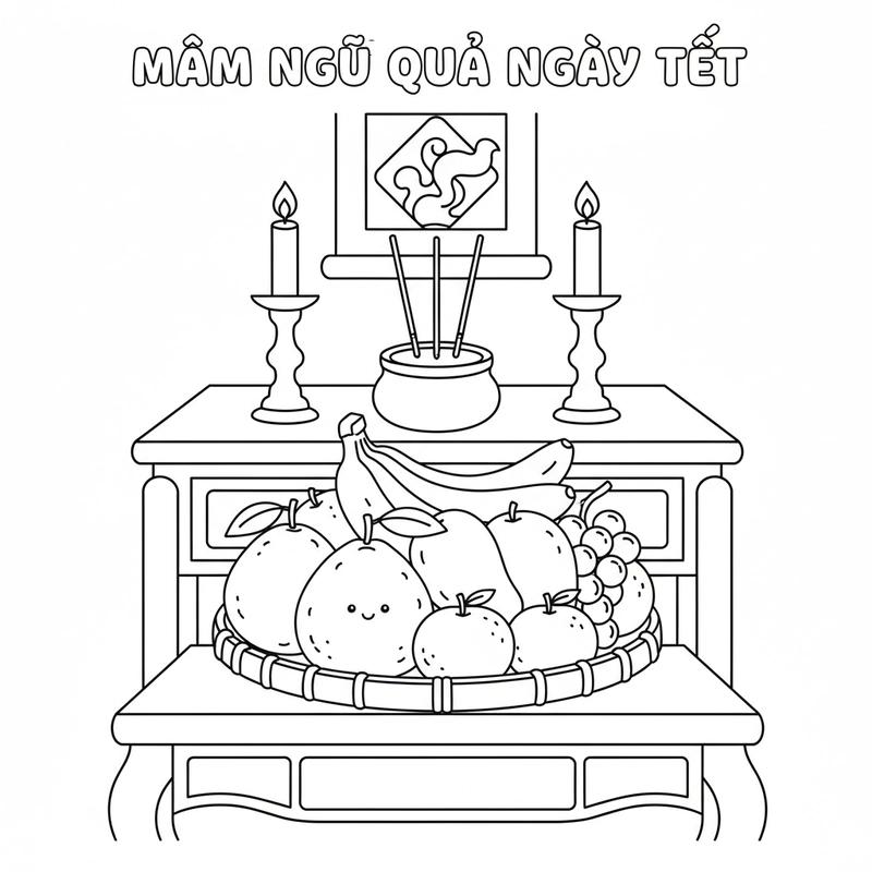 Hình tô màu mâm ngũ quả dễ thương