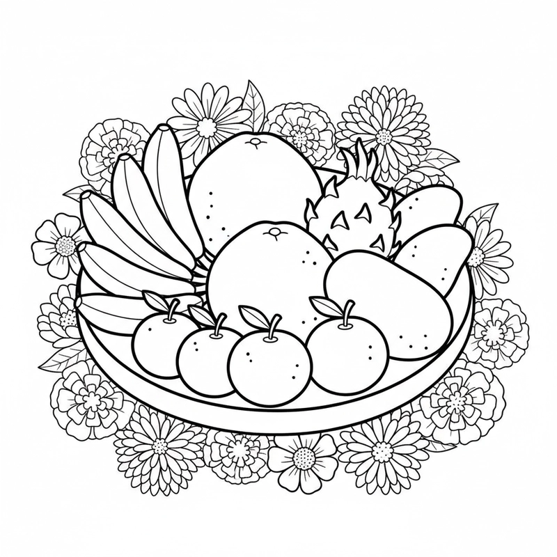 Hình tô màu mâm ngũ quả đẹp