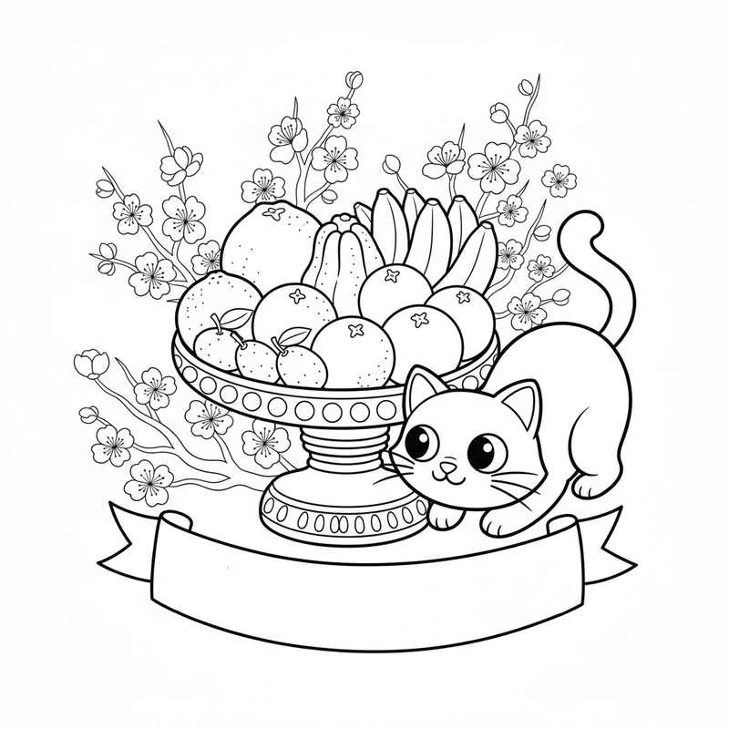 Hình tô màu mâm ngũ quả truyền thống