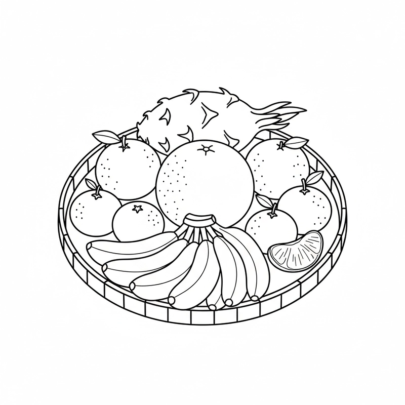 Hình tô màu mâm ngũ quả vui nhộn