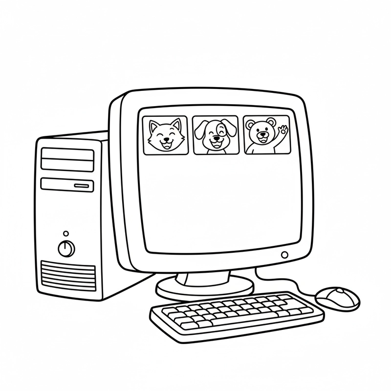 Hình tô màu máy tính mầm non