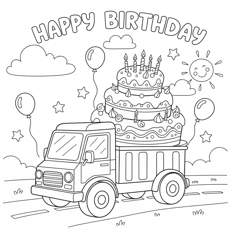 Hình tô màu ô tô tải vui nhộn