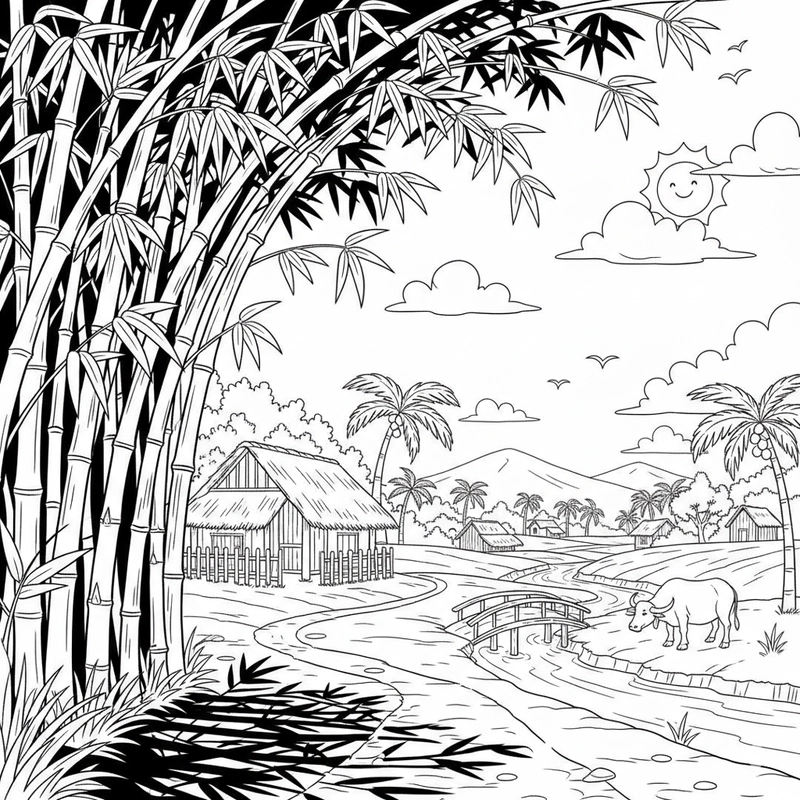 Hình tô màu phong cảnh Việt