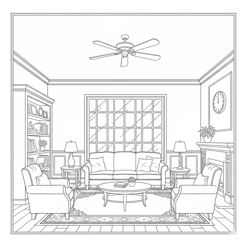 Hình tô màu phòng khách cho học sinh