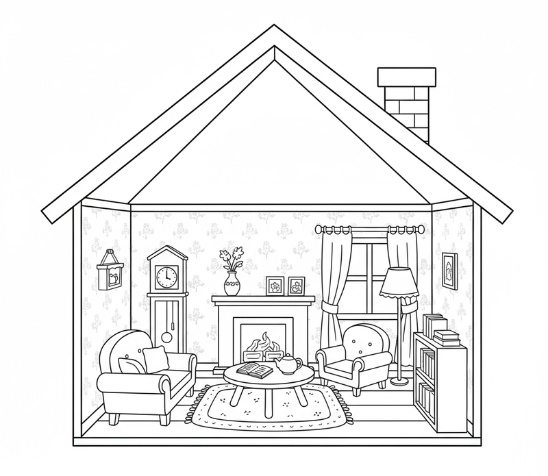 Hình tô màu phòng khách đáng yêu