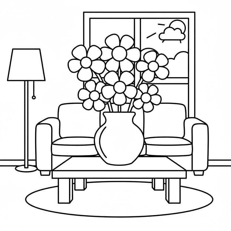 Hình tô màu phòng khách dễ tô