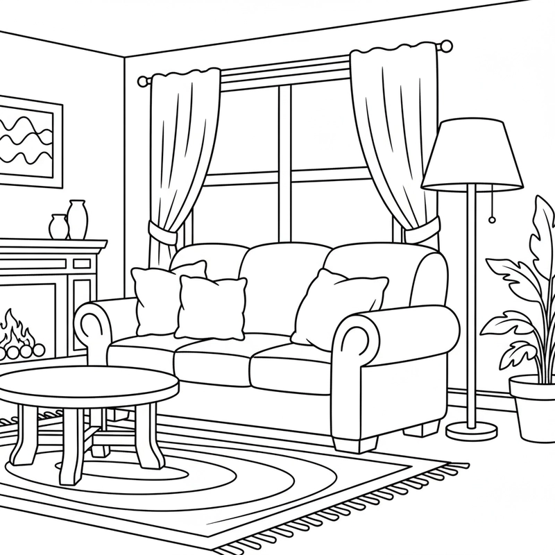 Hình tô màu phòng khách thân quen