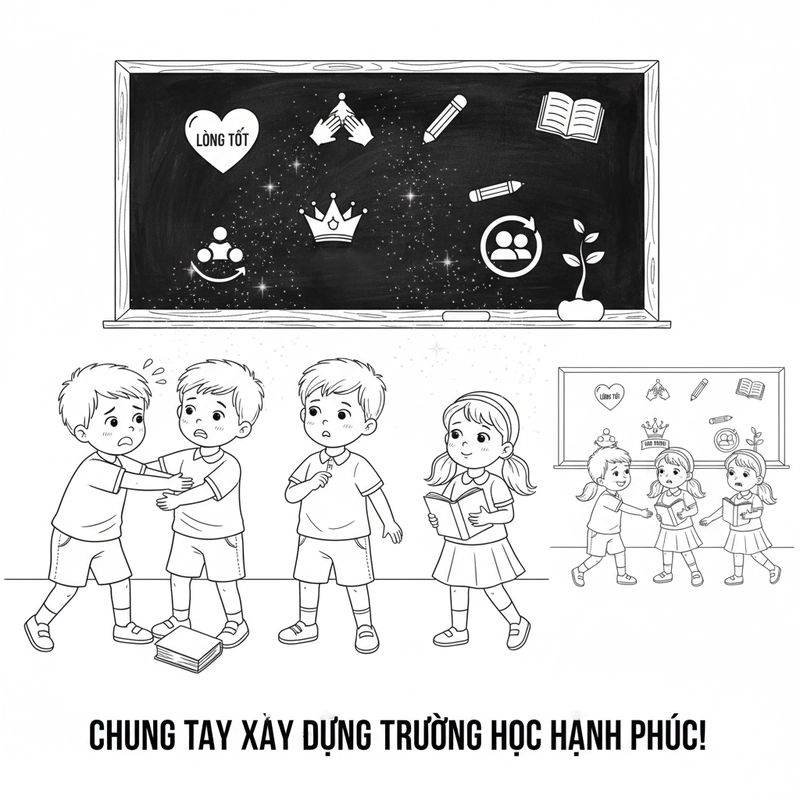 Hình tô màu sống chan hòa trong lớp học