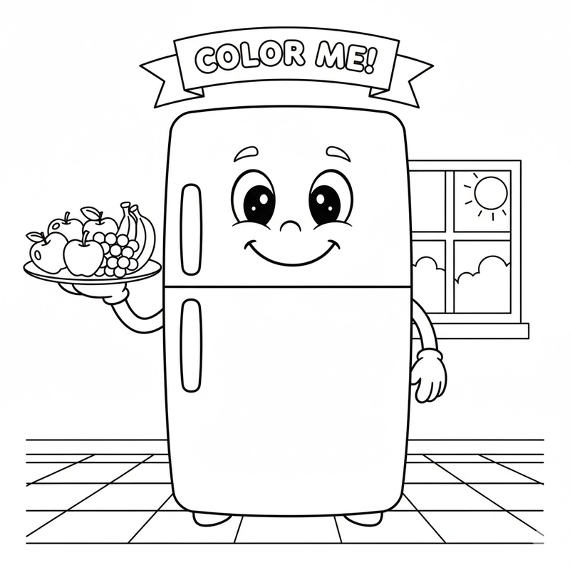 Hình tô màu tủ lạnh vui tươi