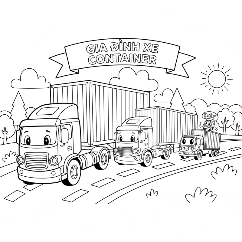 Hình tô màu xe Container dễ thương