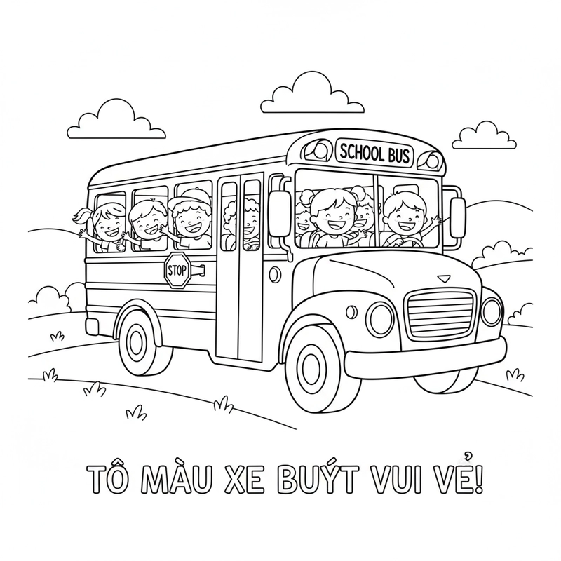 Hình tô màu xe buýt cho bé học giao thông