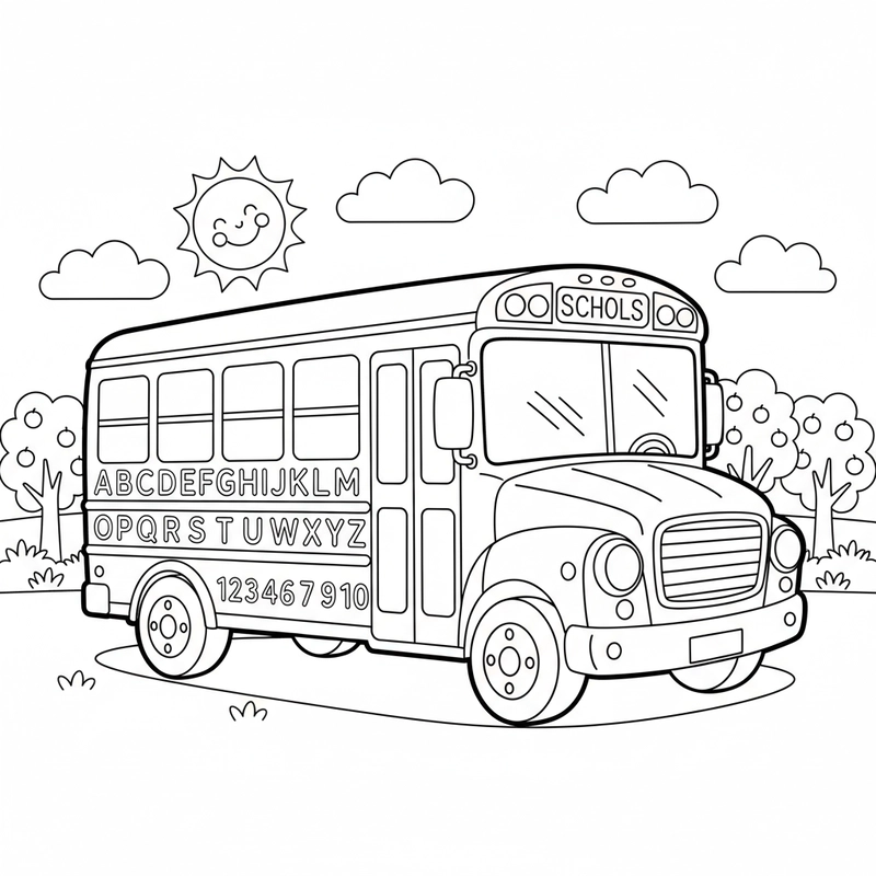Hình tô màu xe buýt dễ in miễn phí