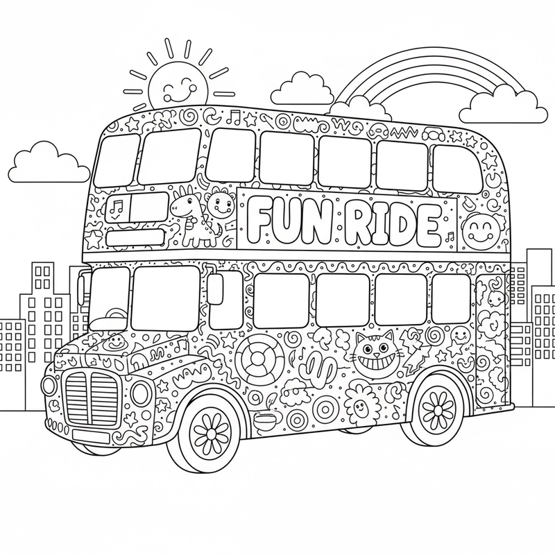 Hình tô màu xe buýt hoạt hình ngộ nghĩnh
