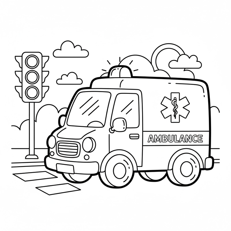 Hình tô màu xe cứu thương dễ thương