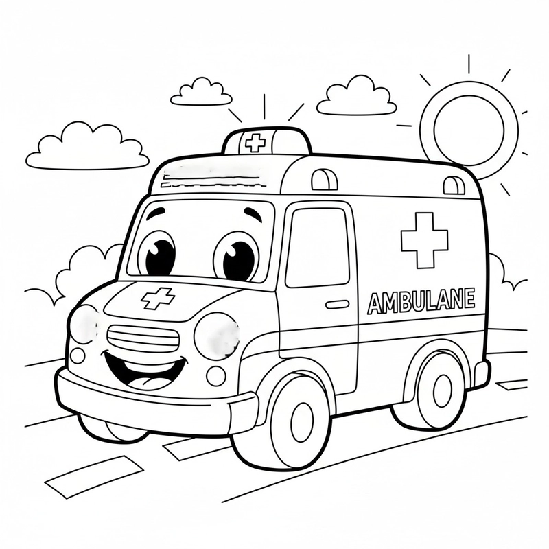 Hình tô màu xe cứu thương hấp dẫn
