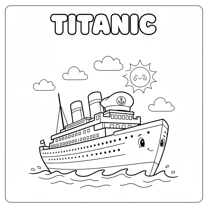 Hình tô tàu Titanic đơn giản dễ tô