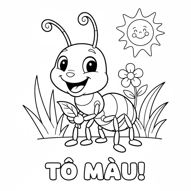 Hình vẽ tô màu con kiến ngộ nghĩnh