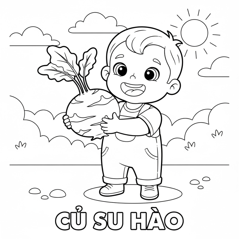 Hình vẽ tô màu củ su hào ngộ nghĩnh