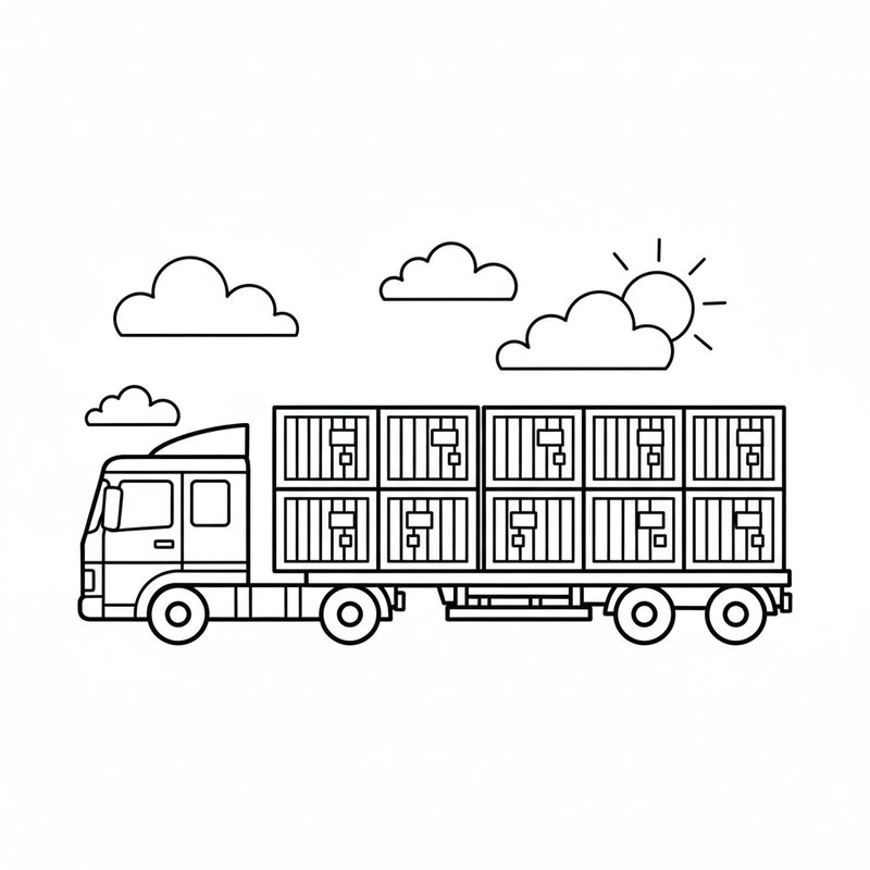 Hình xe Container tải hàng tô màu