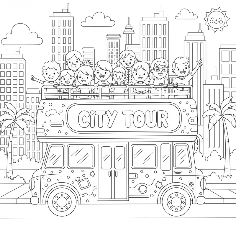 Hình xe buýt cho bé tô màu sáng tạo