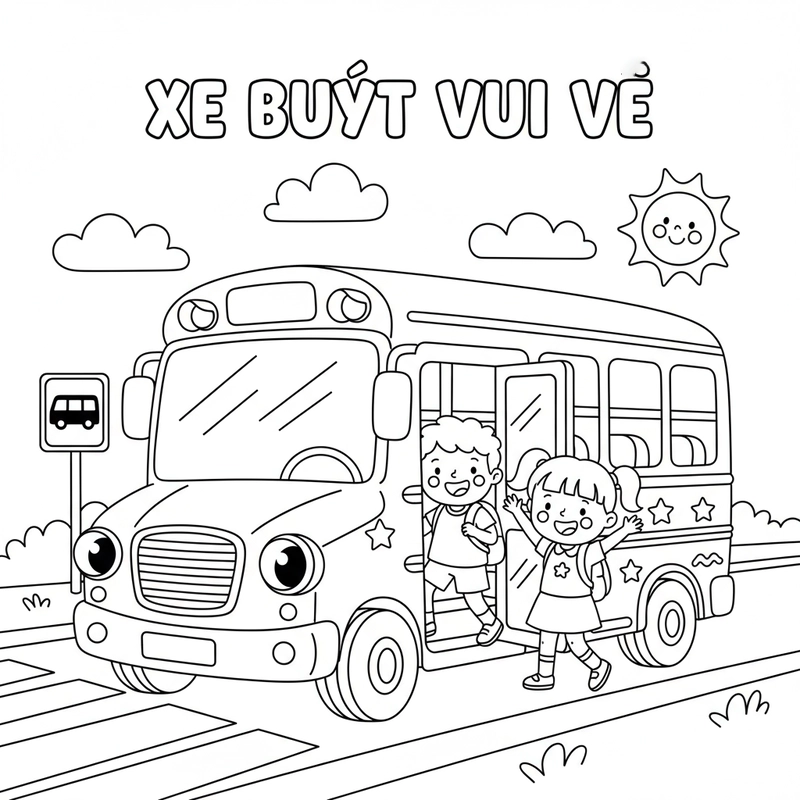 Hình xe buýt cho bé tô màu vui học