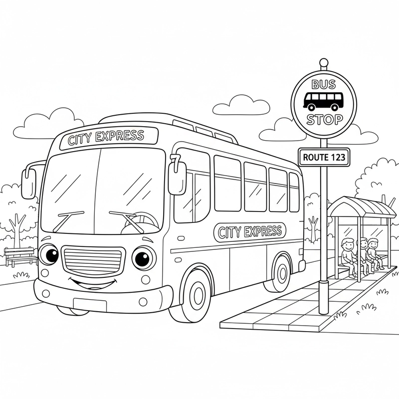 Hình xe buýt tô màu đơn giản tại nhà