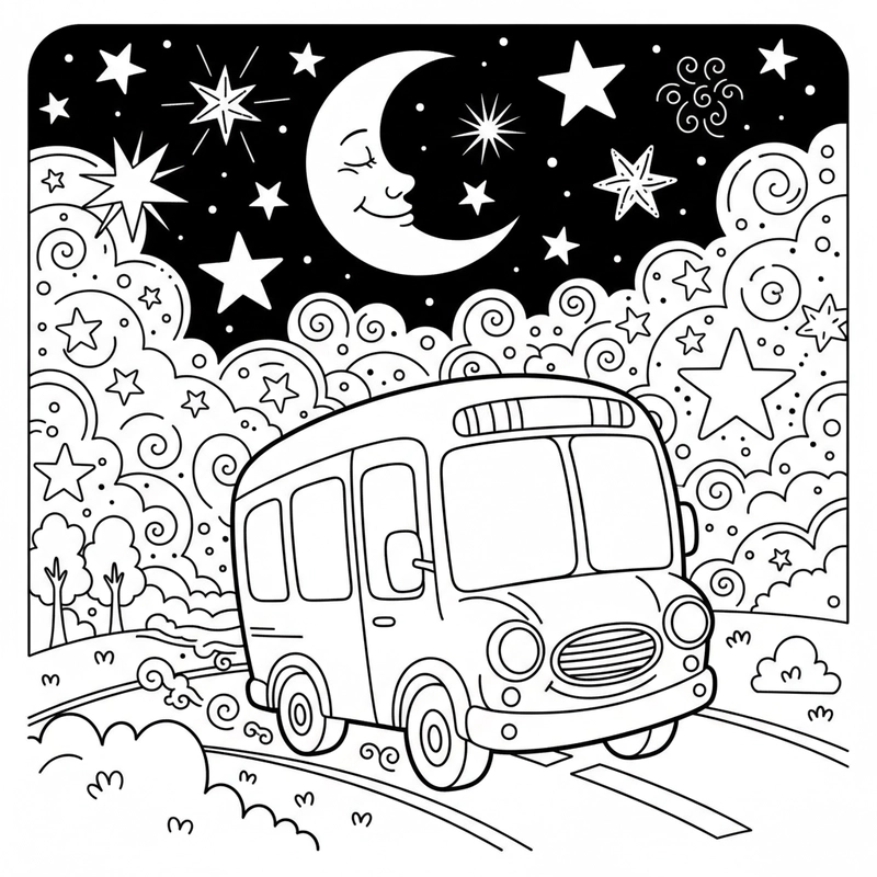 Hình xe buýt tô màu giúp bé sáng tạo