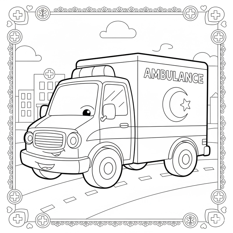 Hình xe cứu thương tô màu cho bé trai