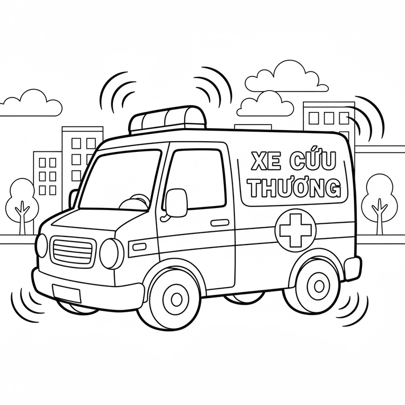 Hình xe cứu thương tô màu ngộ nghĩnh