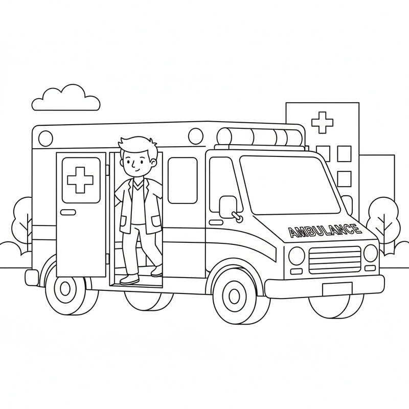 Hình xe cứu thương tô màu sáng tạo
