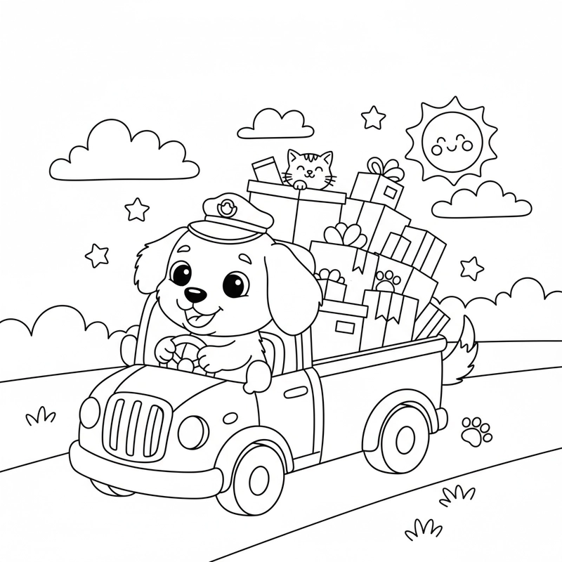 Hình xe tải tô màu dễ vẽ