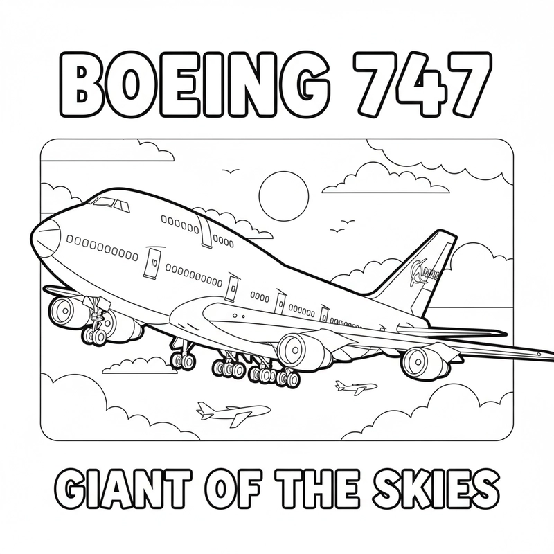 Mẫu Boeing 747 cho bé tô màu