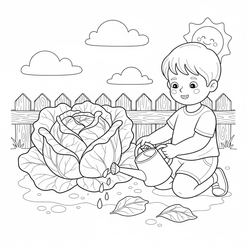 Mẫu tô màu bắp cải dễ in cho bé