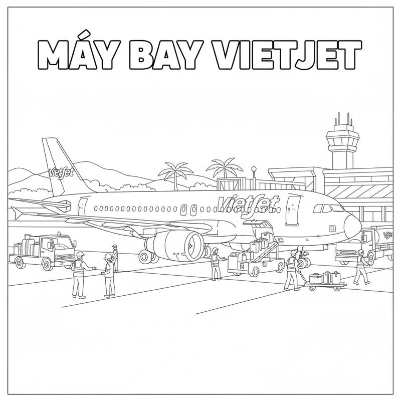 Mẫu tô màu máy bay Vietjet đơn giản