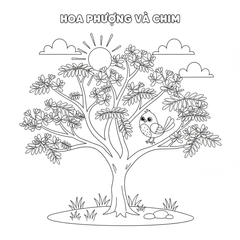 Mẫu tranh tô màu hoa phượng sáng tạo