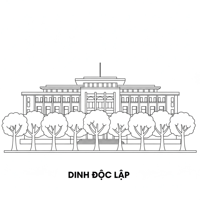 Tô màu Dinh Độc Lập dễ thương cho bé