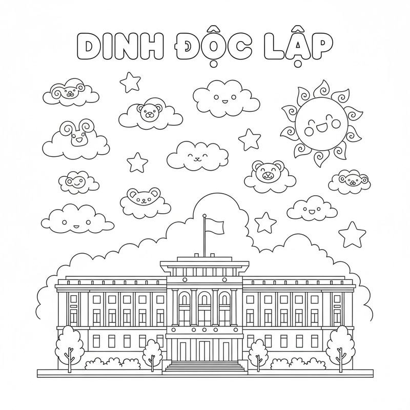 Tô màu Dinh Độc Lập giúp bé hiểu quê hương