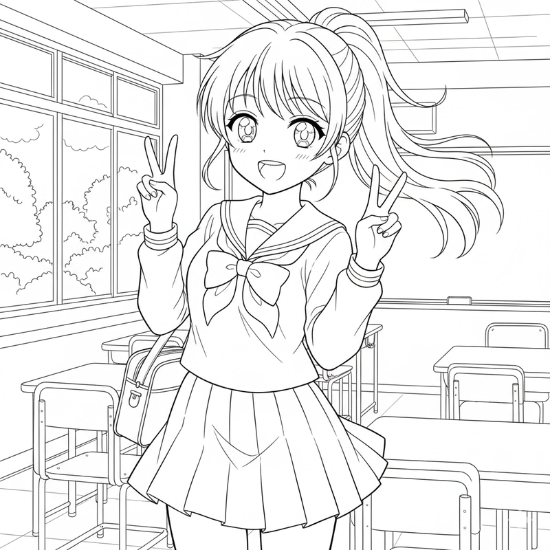 Tô màu anime học sinh mặc đồng phục