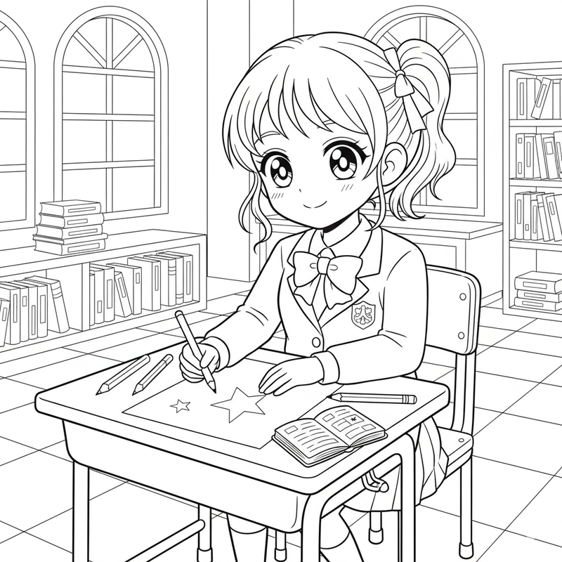 Tô màu anime học sinh trong lớp học