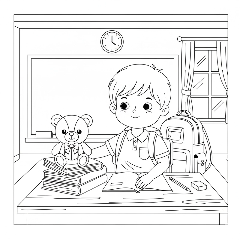 Tô màu bé đi học cùng ba mẹ